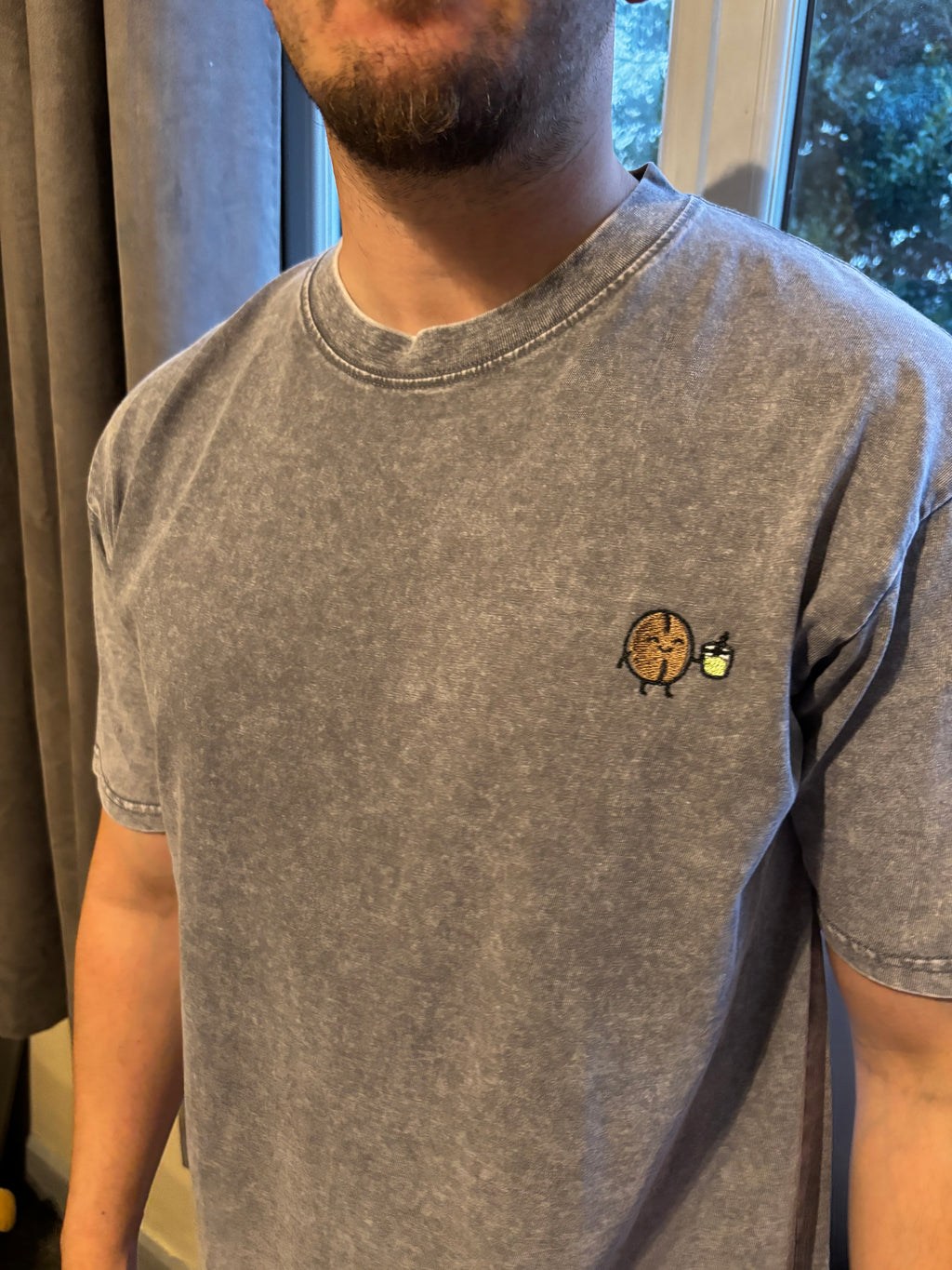 Grey Acid Wash Tshirt with matcha bean 