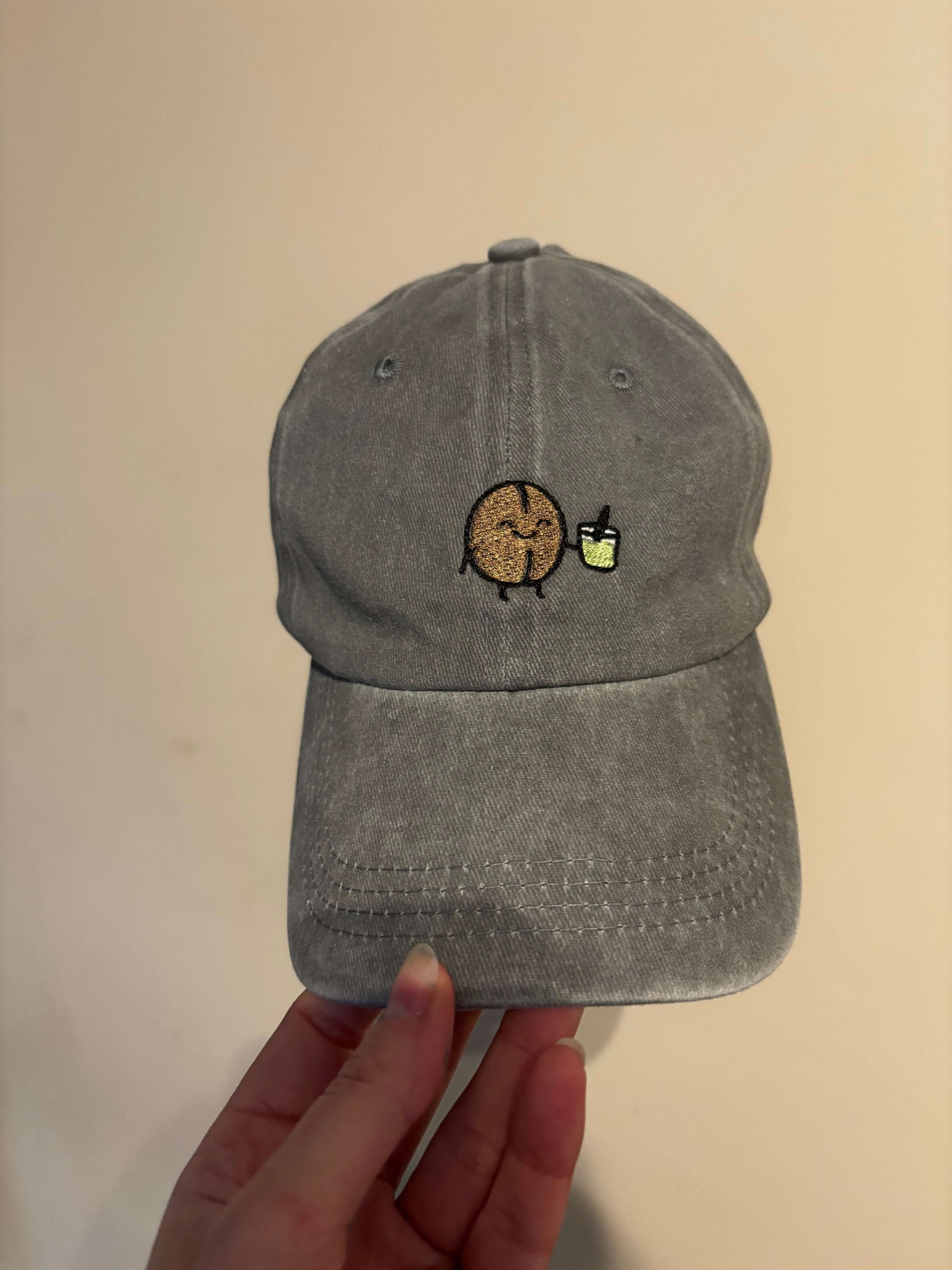 Grey Acid Wash Cap with Matcha Bean