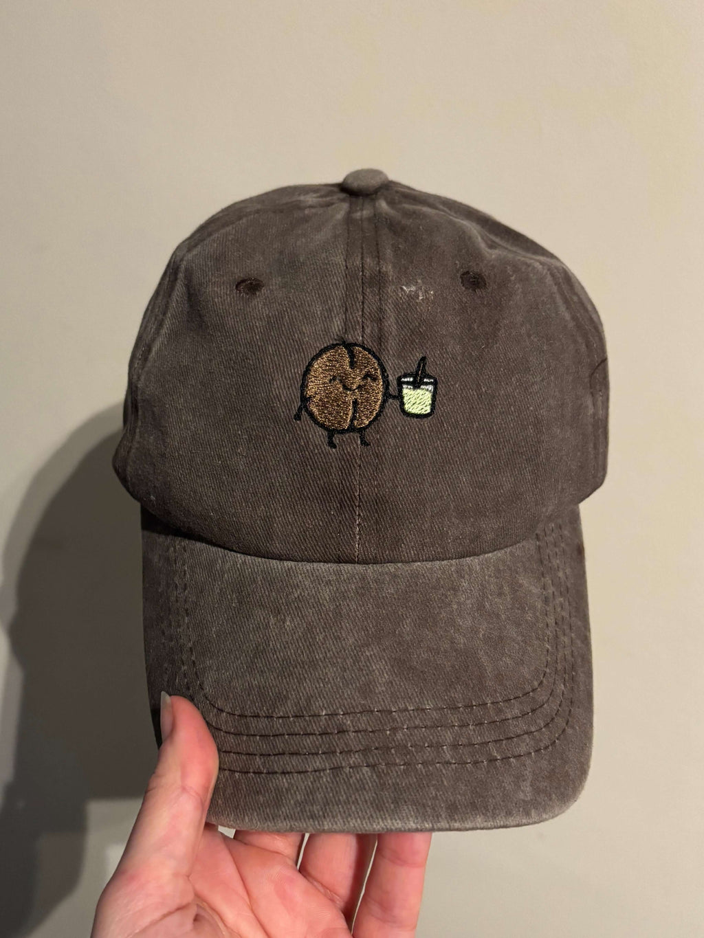 Brown Acid Wash Cap with Matcha Bean