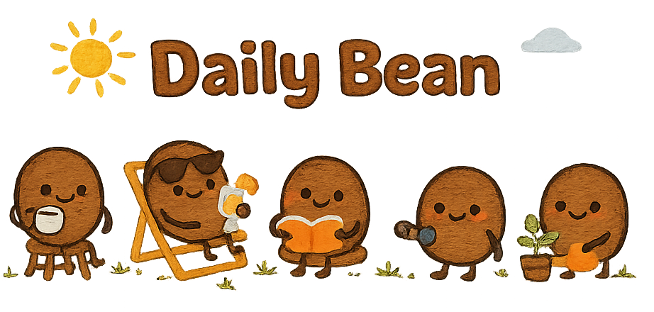 Cartoon characters resembling beans with the 'Daily Bean' brand on a white background