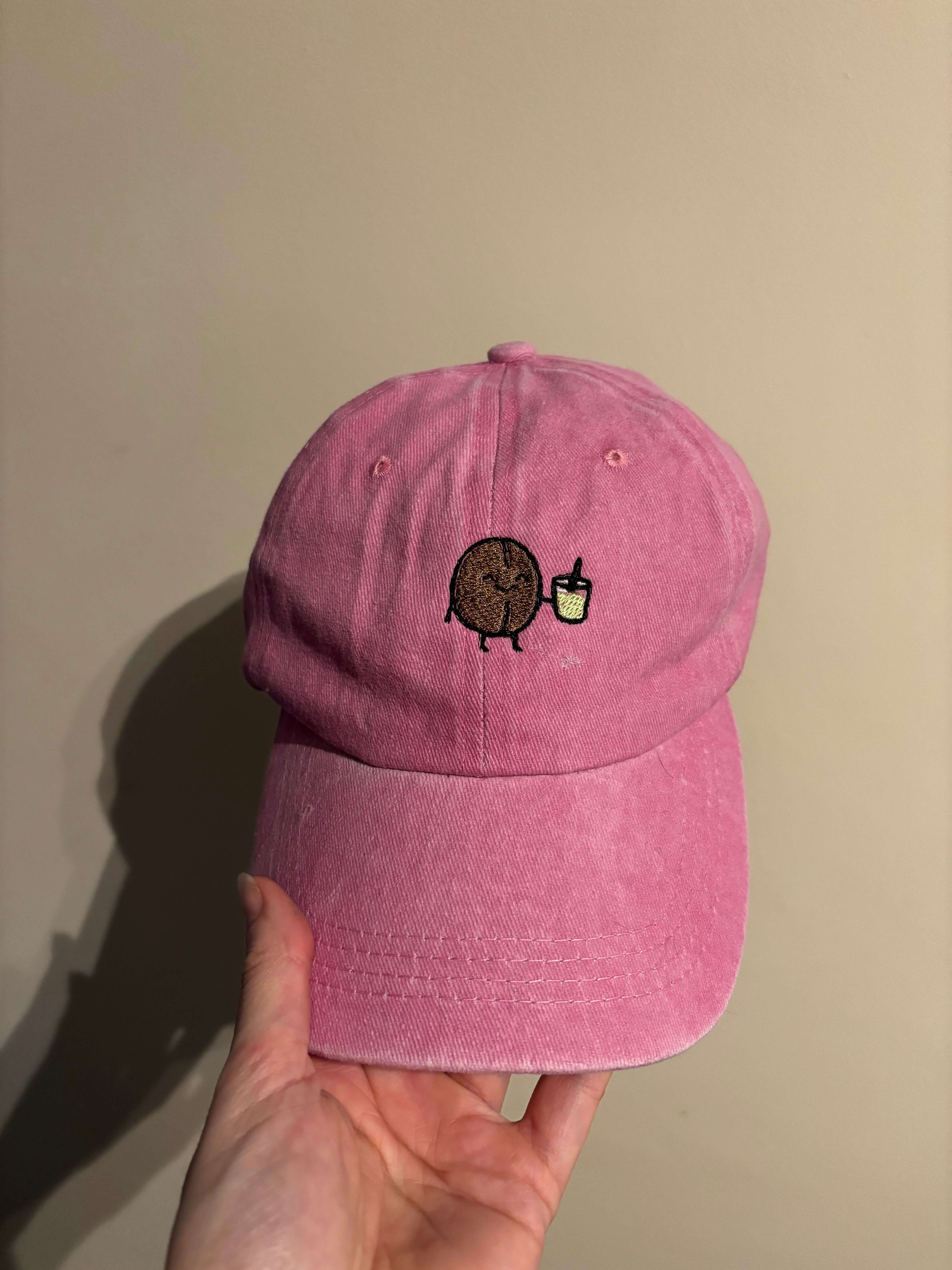 Pink Acid Wash Cap with Matcha Bean
