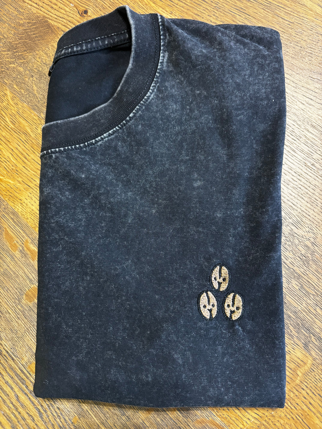 folded 3 coffee bean acid black t shirt 
